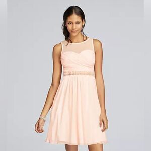 illusion tank Ruched waist short mesh dress by Alan Evans